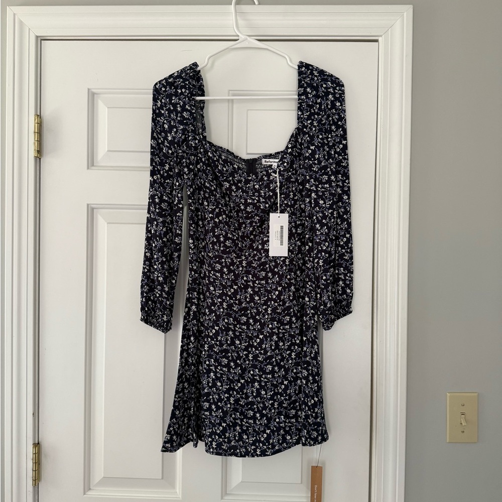 Reformation Floral Navy Dress